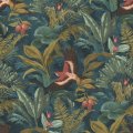 Tropical foliage and birds on Rasch Eden Deep Teal Wallpaper