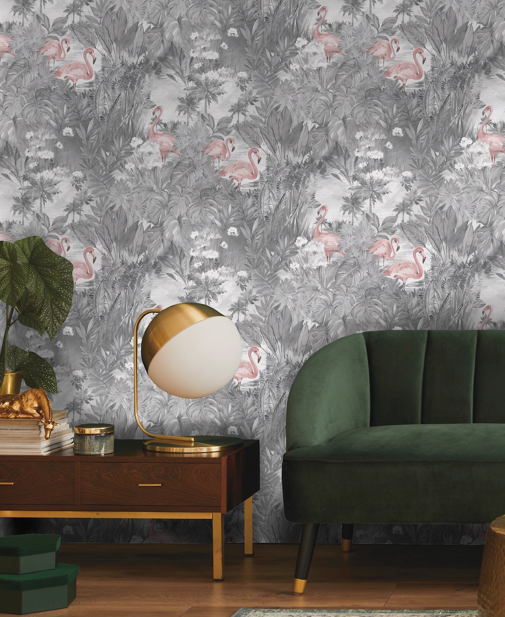 CATHERINE LANSFIELD CANTERBURY FLORAL GREY  PINK QUALITY WALLPAPER 165503