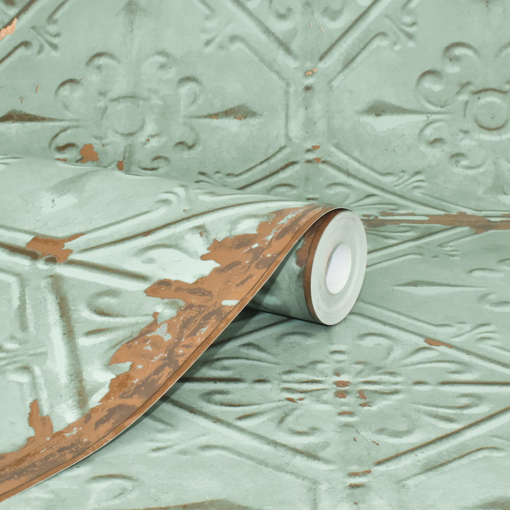 A Street Prints Tin Tile Verdigris Wallpaper 270122331 Industrial