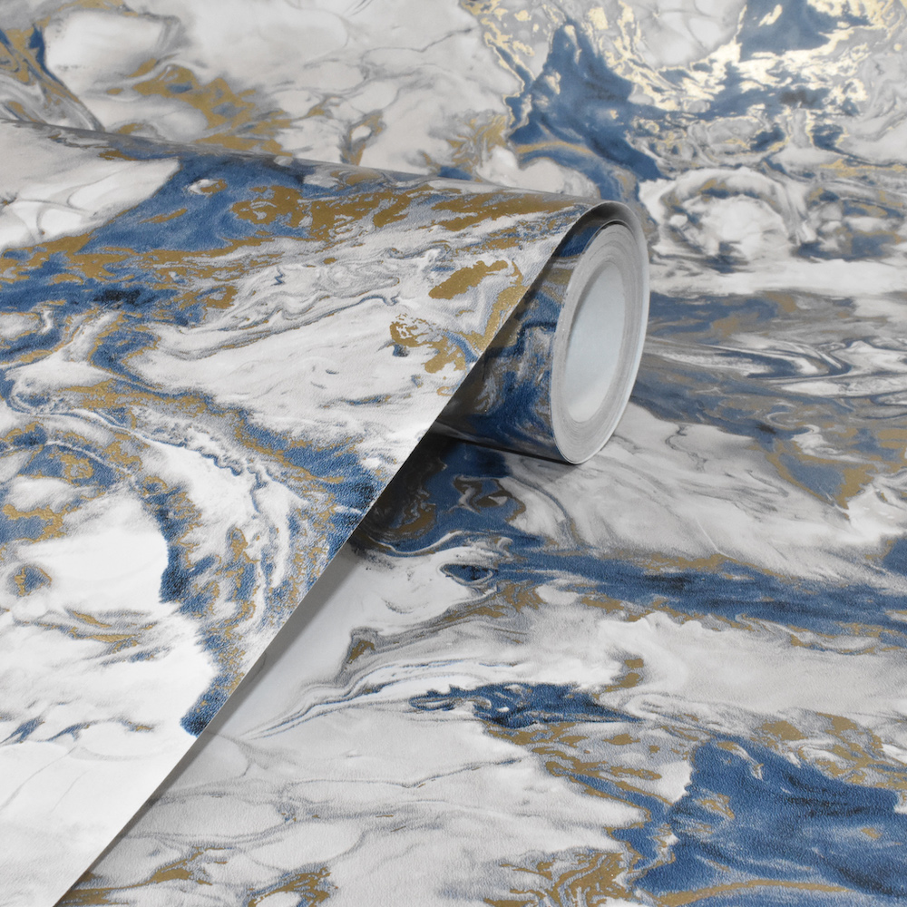 Ugepa Liquid Marble Blue and Gold Wallpaper L79801 Ugepa Liquid Marble Blue and Gold Wallpaper L79801
