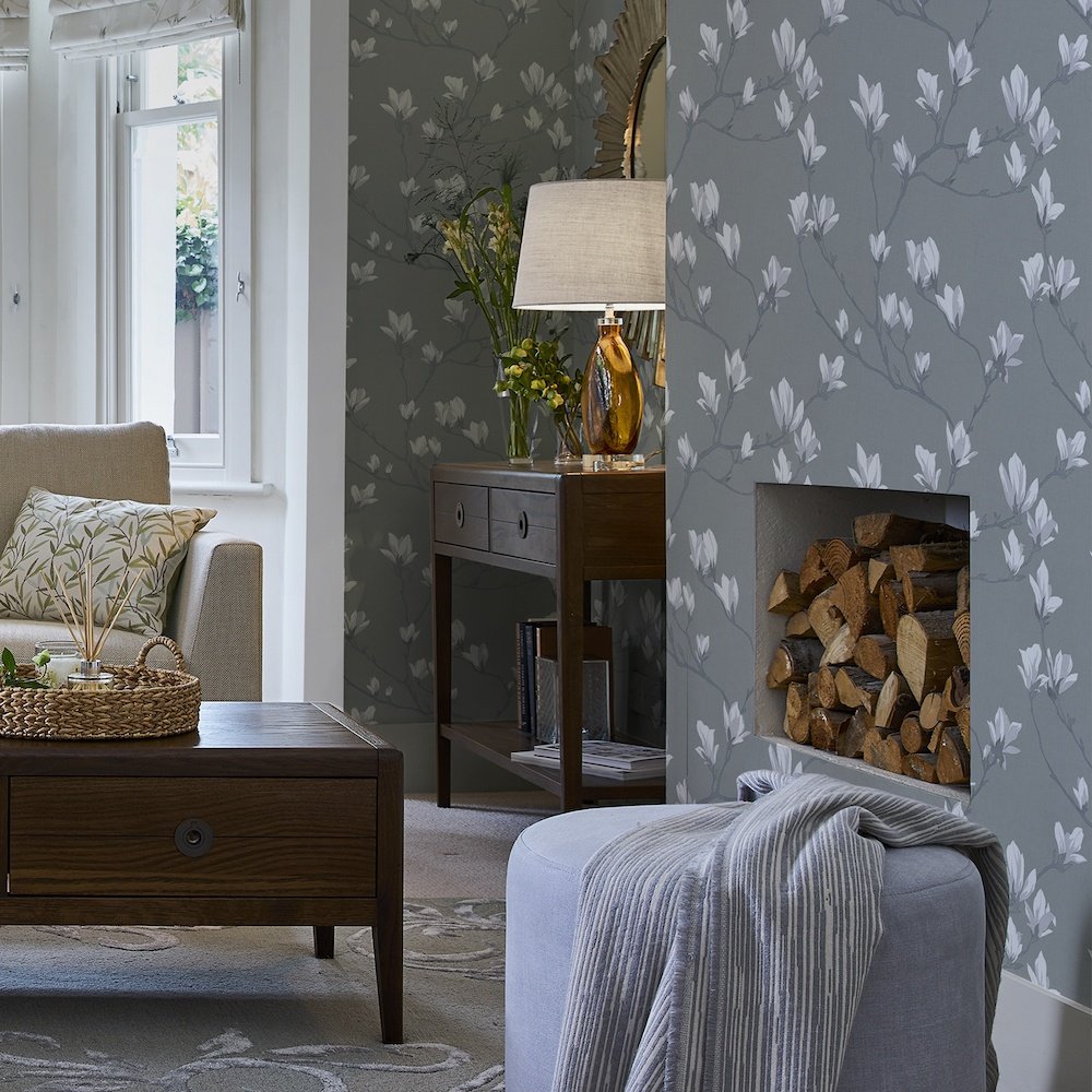 Laura Ashley Magnolia Grove Slate Wallpaper 113354