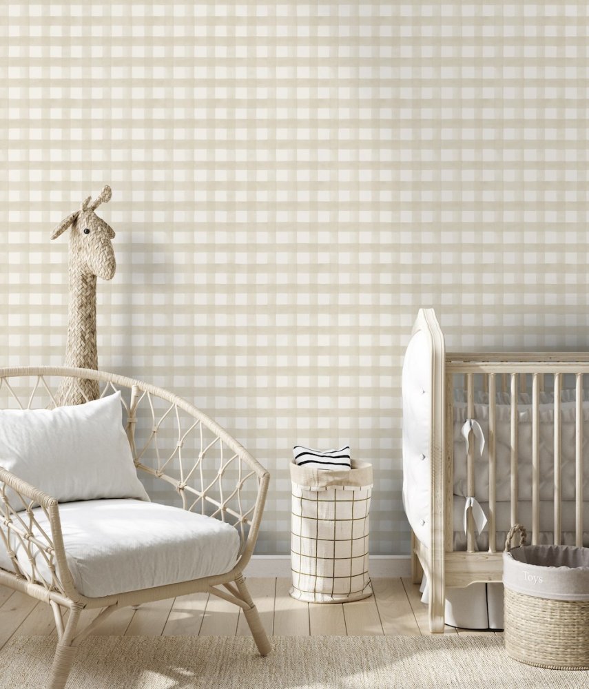 Holden Decor Watercolour Gingham Beige Wallpaper 13290