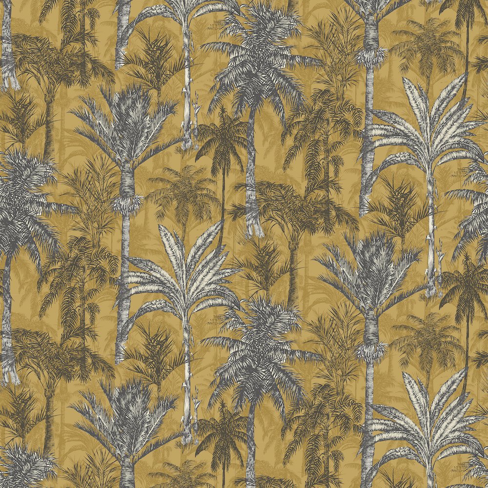 Grandeco Hawaiian Palm Ochre Wallpaper 161205