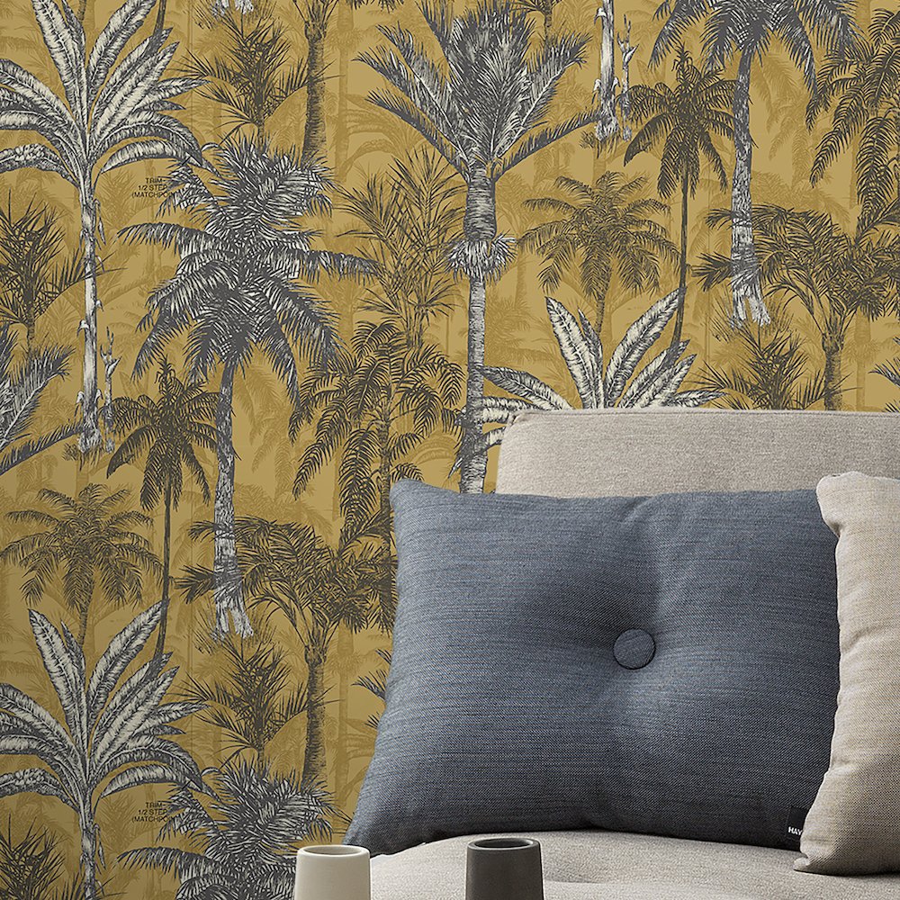 161205 trop[ical palm wallpaper in ochre