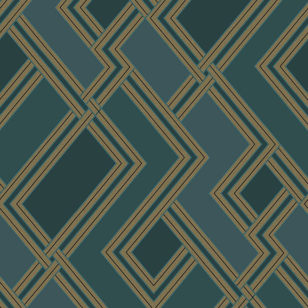 Grandeco Fabric Geo Teal Wallpaper 177504