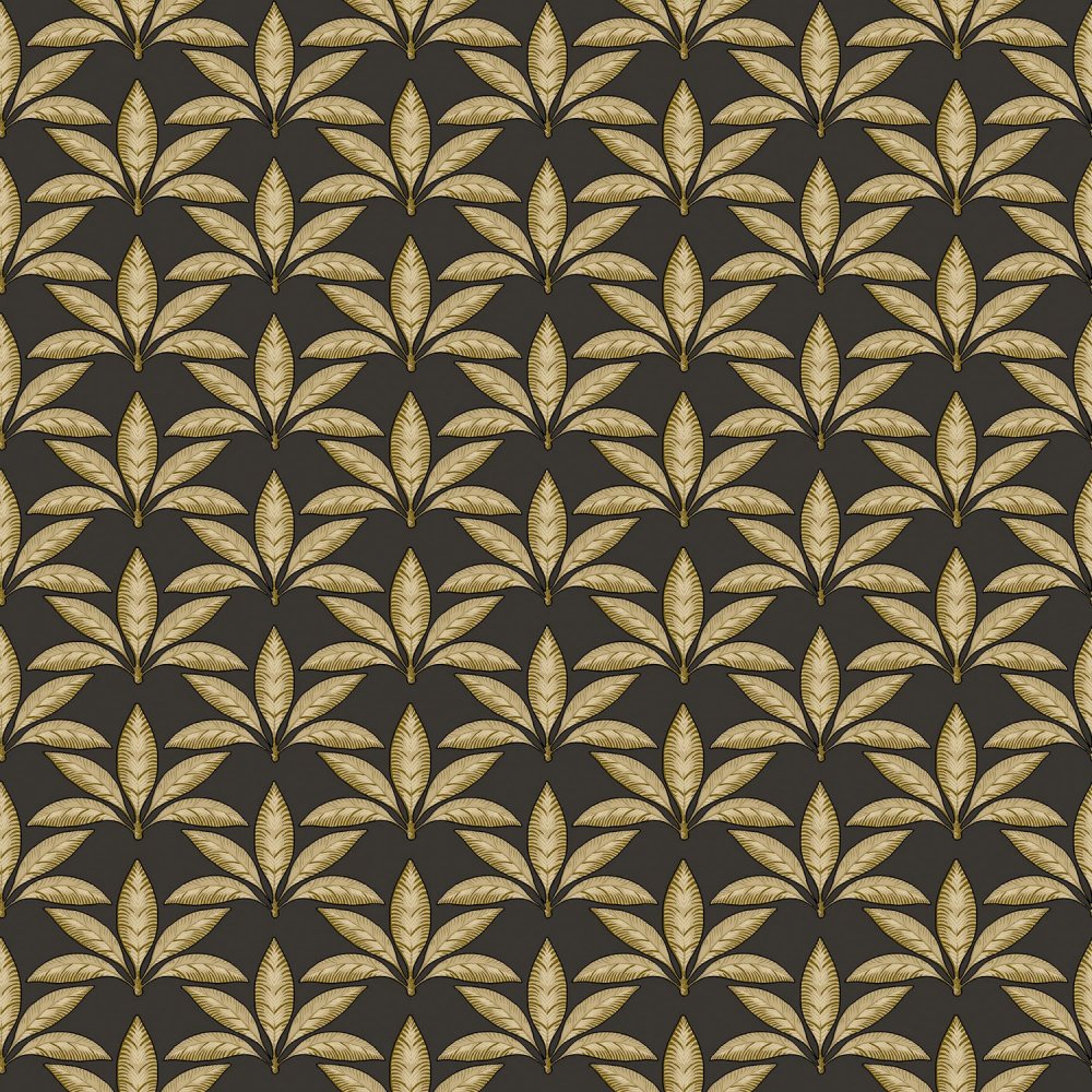 Galerie Leaf Motif Black & Gold Wallpaper 18515