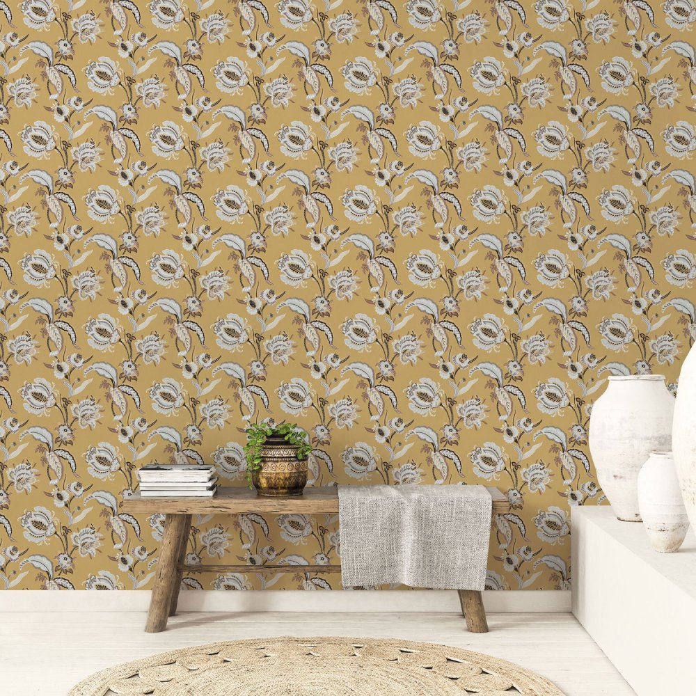 Galerie Elephant Abstract Floral Yellow Wallpaper 18552