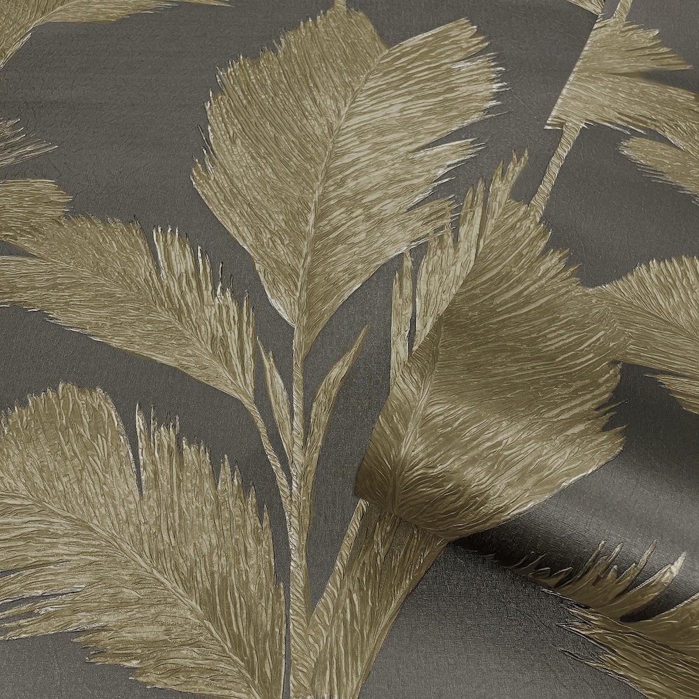Belgravia Decor Allessia Leaf Gold and Gunmetal Wallpaper GB214
