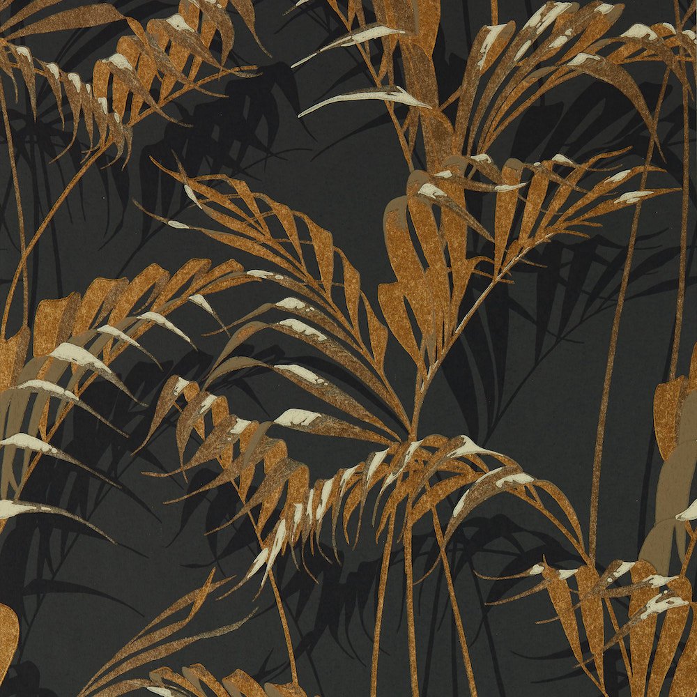 Sanderson Palm House Charcoal/Gold Wallpaper 216641
