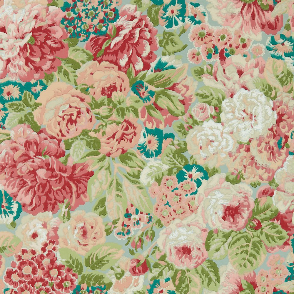 Sanderson Rose and Peony Blue Clay and Carmen Light Wallpaper 217029