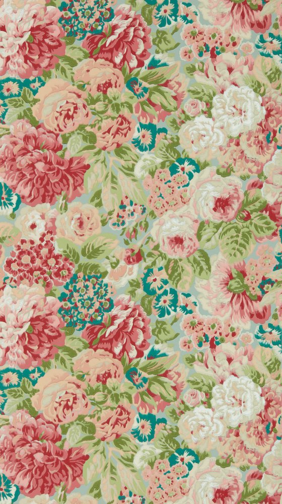 Sanderson Rose and Peony Blue Clay and Carmen Light Wallpaper 217029