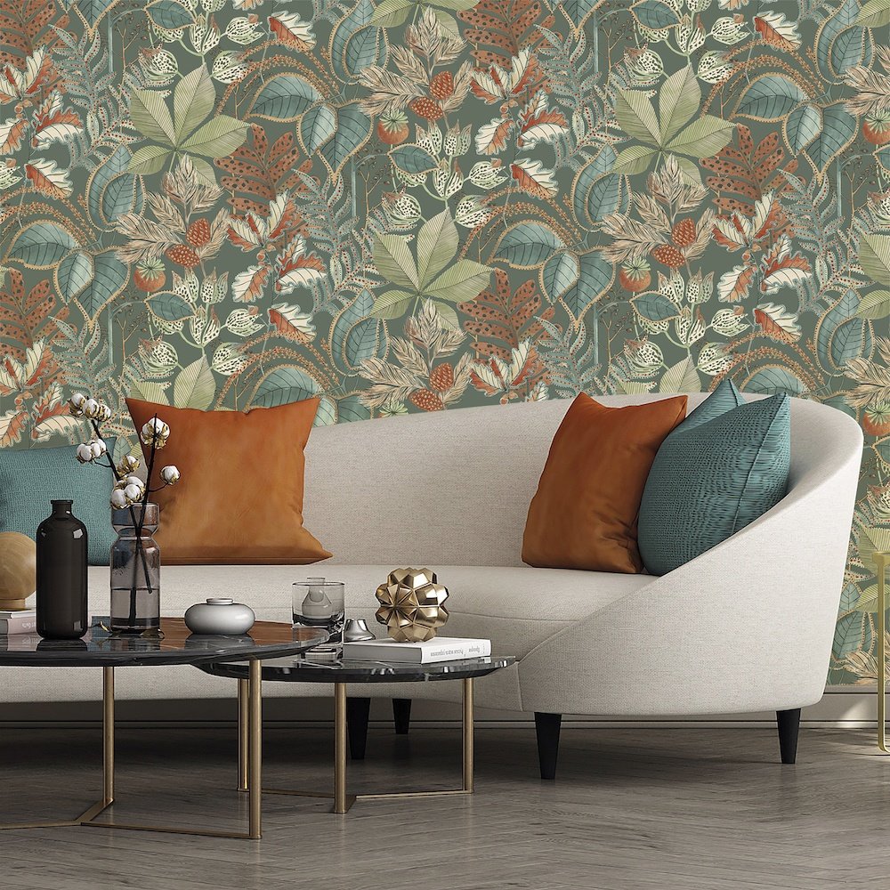 Belgravia Decor Eden Leaf Green Wallpaper GB3781