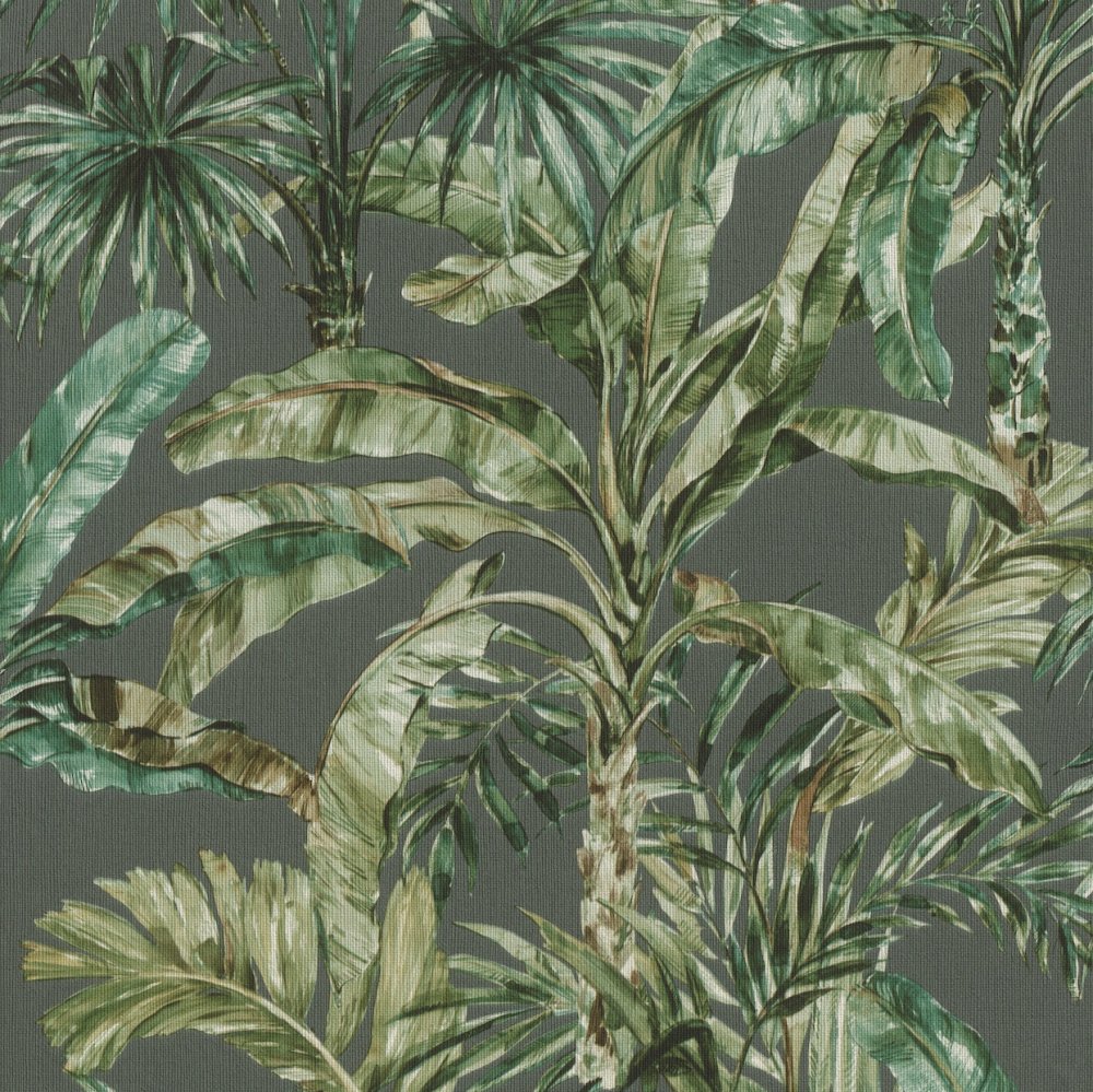 Rasch Tropical Palms Grey & Fresh Green Wallpaper 485271