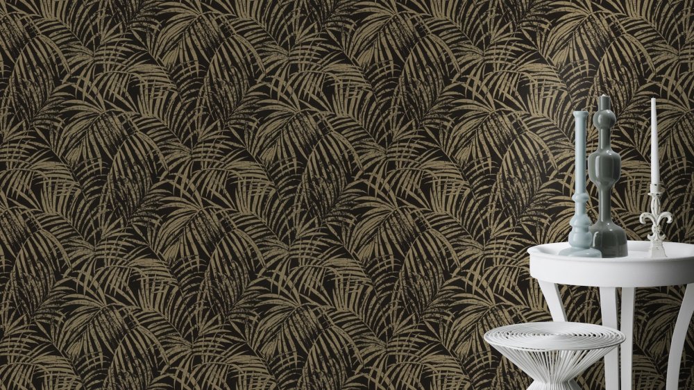 Rasch Perfect Palms Black and Gold Wallpaper 832143