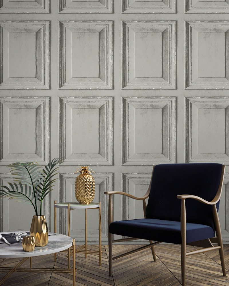 Grandeco Wood Panels Grey Wallpaper A49202