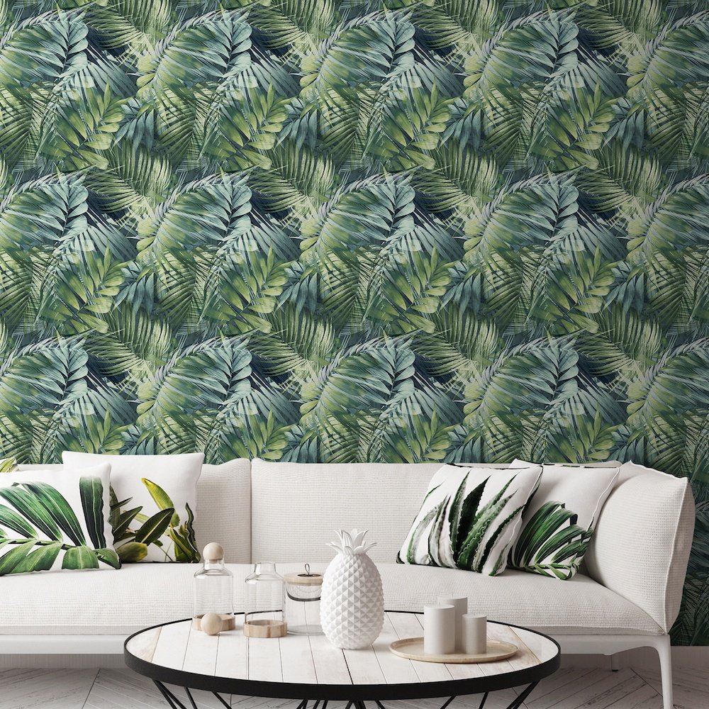 Grandeco Antigua Palm Green/Teal Wallpaper 170702