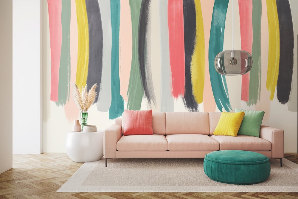 ohpopsi Blurred Lines Spruce & Blush Wall Mural