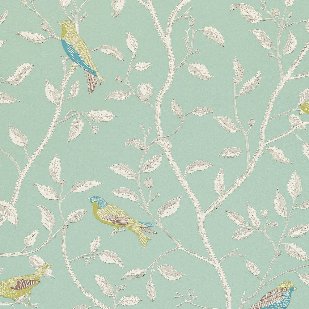 Sanderson Finches Duck Egg Wallpaper DOPWFI103
