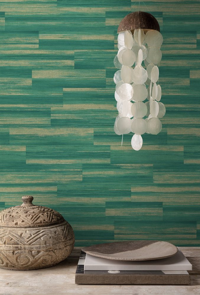 Grandeco Raffia Plain Green Wallpaper EE1103