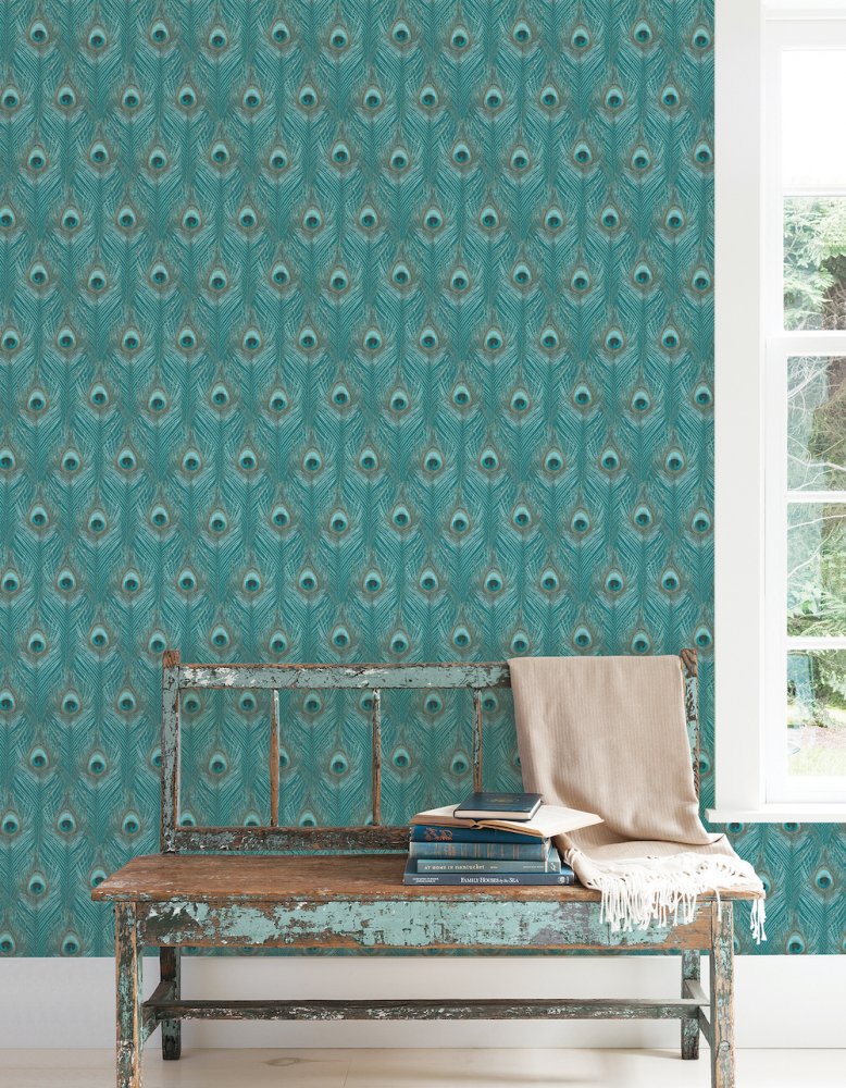 Galerie Organic Textures Peacock Feather Teal Wallpaper
