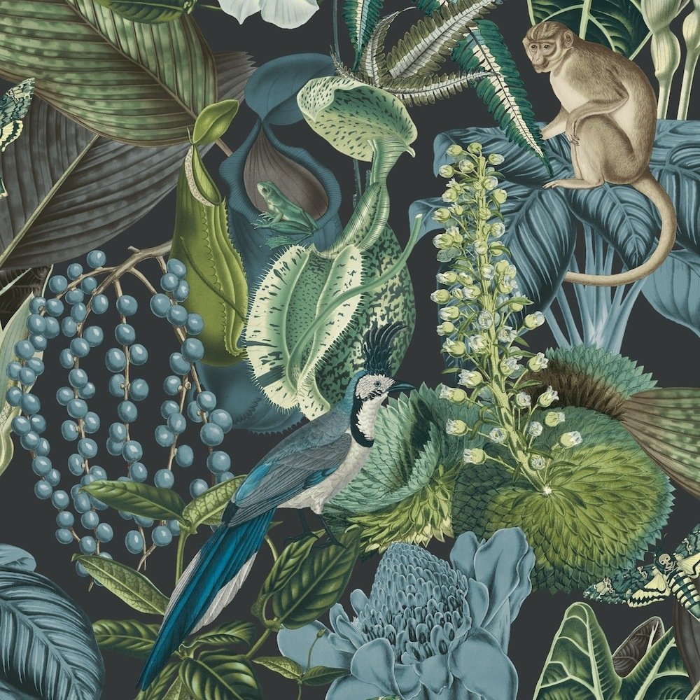 Grandeco Amazon Botanical Blue Wallpaper