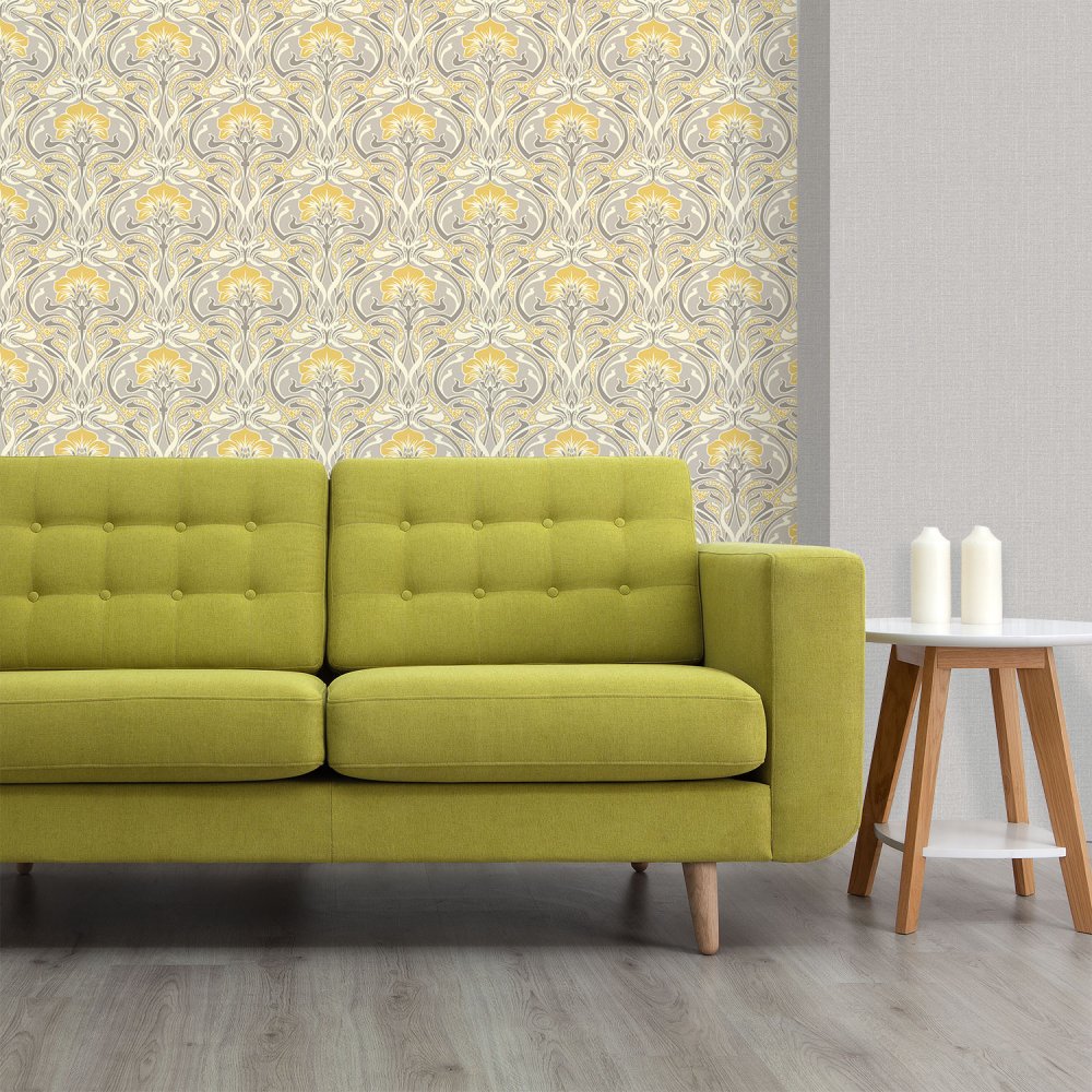Floral Nouveau in yellow wallpaper