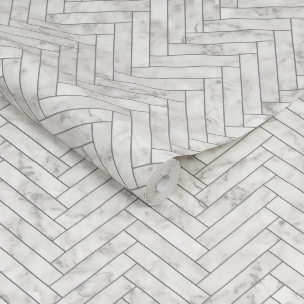 Contour Antibac Marble Chevron Tile White Wallpaper 112644
