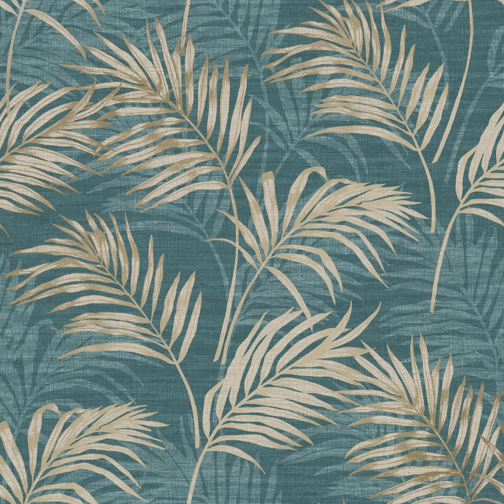Grandeco Lounge Palm Teal Wallpaper A46103