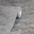 Grandeco Orion Industrial Texture Charcoal Grey and Copper Wallpaper roll image.