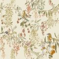 Watercolour bird and floral trail wallpaper on a soft cream background