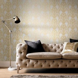 Graham & Brown Art Deco Gold & Pearl Wallpaper Room