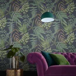 Graham & Brown Midsummer Fern Navy Wallpaper Room