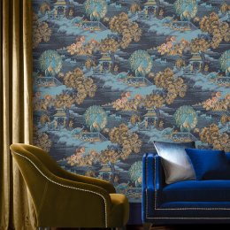 Graham & Brown Edo Toile Navy Wallpaper Room