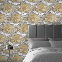 Graham & Brown Edo Toile Mustard Wallpaper Room