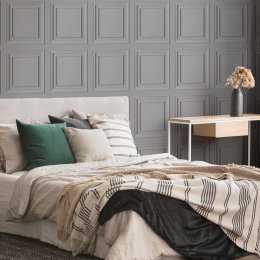 Fresco Wood Panel Grey Wallpaper Room