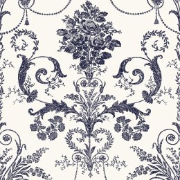 Laura Ashley Josette Off White and Midnight damask wallpaper