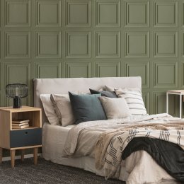 Fresco Wood Panel Sage Green Wallpaper Room
