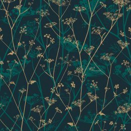 Clarissa Hulse Summer Wild Chervil Kingfisher & Gold Wallpaper