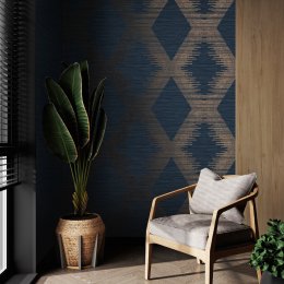 Superfresco Serenity Geo Navy/Copper Wallpaper Room