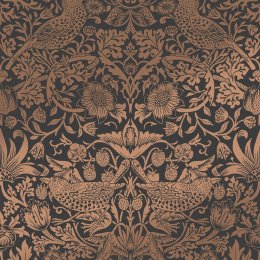 Morris at Home Strawberry Thief Fibrous Charcoal Wallpaper