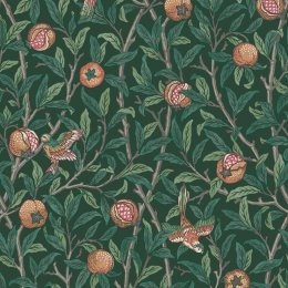 Morris at Home Bird & Pomegranate Deep Green Wallpaper