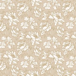 Laura Ashley Tamara Gold Wallpaper with white peonies on a gold background, creating a vintage floral design