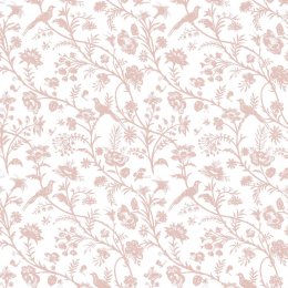 Laura Ashley Shepherd's Purse Dark Blush Wallpaper featuring delicate floral vines with birds and butterflies in a soft blush tone