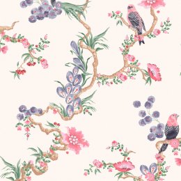 Cath Kidston Birds & Berries Spring wallpaper, soft pink birds and berry branches on cream