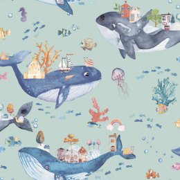 Holden Decor Whale Town Soft Teal Wallpaper 13221