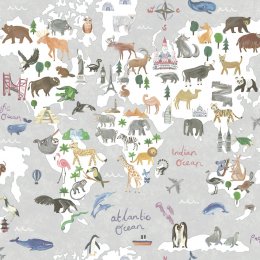 Holden Decor Animal Maps Grey Wallpaper 13252