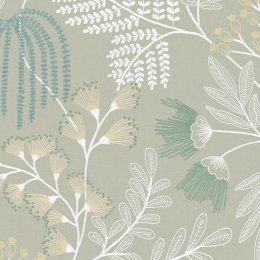Superfresco Easy Richmond Sage Wallpaper with embroidered-look white and green leaves