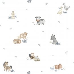 Galerie Farm Animals White Wallpaper