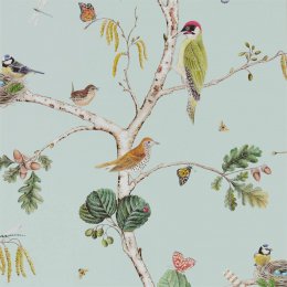 Sanderson Woodland Chorus Sky Blue Wallpaper