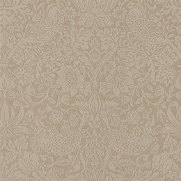 Morris & Co Pure Strawberry Thief Taupe & Gilver Wallpaper